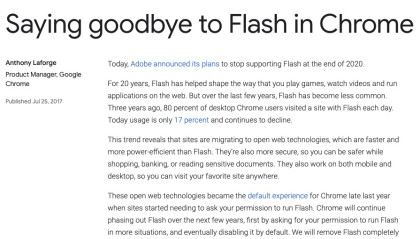 自2020年12月开始,Google Chrome里flash player将不再受支持